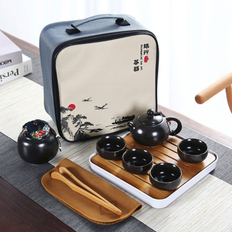 陶瓷旅行茶具套装便携包 小号茶盘家用简约办公泡茶壶户外茶杯